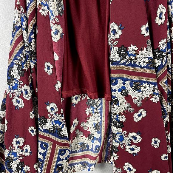 Lulus Delta Floral Print Dress Womens Small Burgundy Asymmetrical Flowy Romantic - Picture 11 of 16